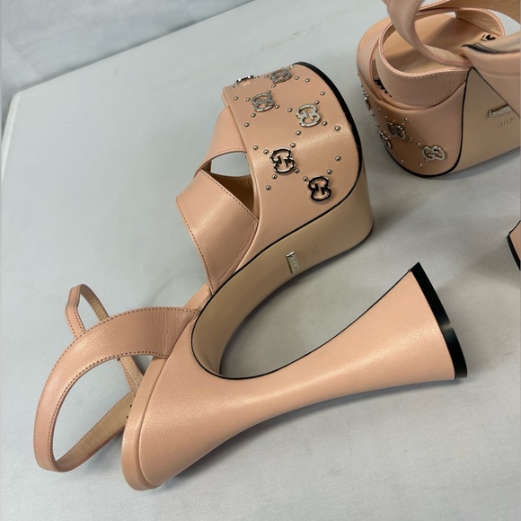 Gucci Interlocking G Studs Leather Platform Sandal in Pink Sz EU 38.5 / US 8.5 - Picture 6 of 7